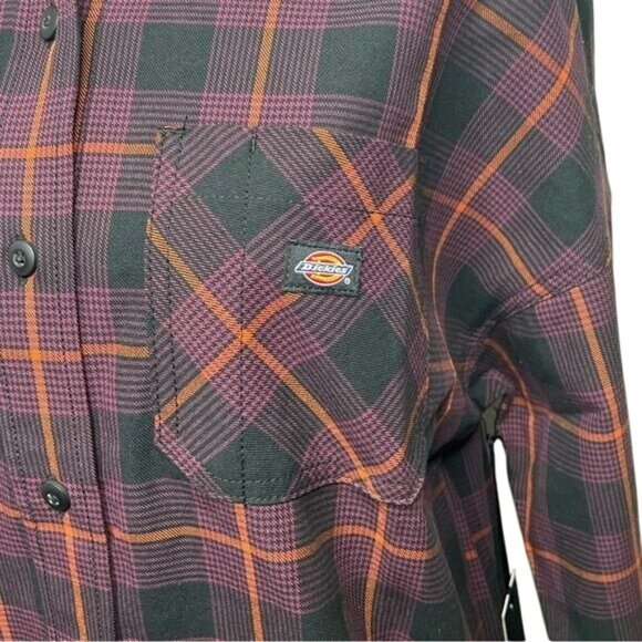 Dickies Womens Bakerhill Oversized Black Plaid Button-Up Shirt Long Sleeve Small - Picture 4 of 15